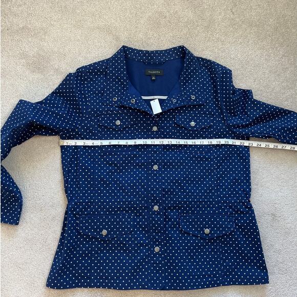 Talbots Polka Dot Utility Field Jacket Size XL Navy Blue Snap Cinch Waist NWT - Picture 6 of 7